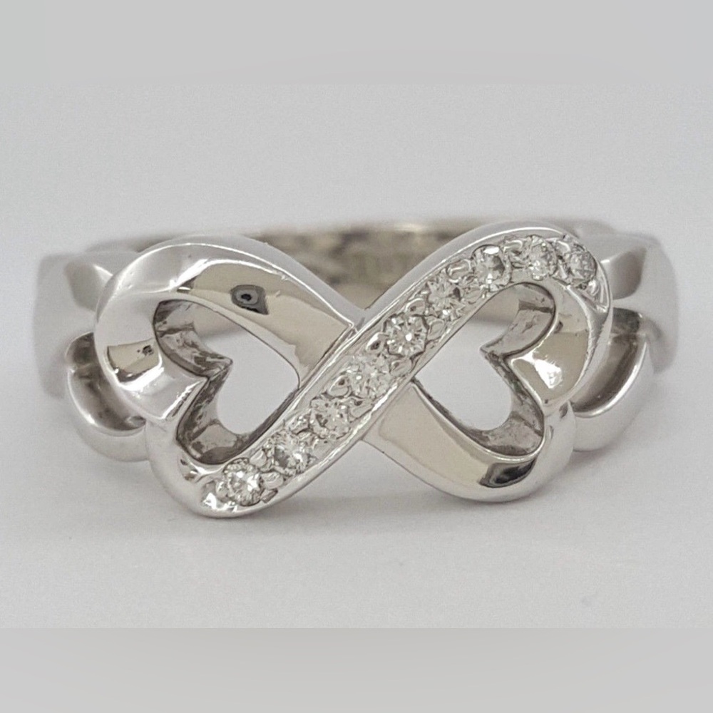 Tiffany & Co Paloma Picasso Double Loving Heart Ring 18K White Gold Diamonds - Picture 3 of 7